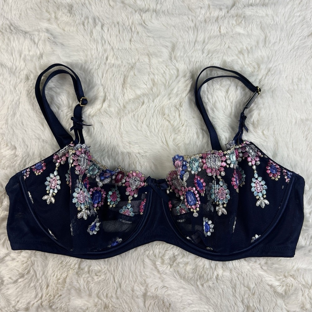Victoria Secret Dream Angels‎ Wicked Unlined Balconette Bra 32DD Blue Mesh NWT